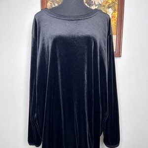 Roaman's Blouse Top Women's 3X Crew Neck Taiwan Black Velvet-Like Casual